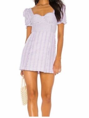 Tularosa Lilac & White Striped Sweetheart Mini Dress